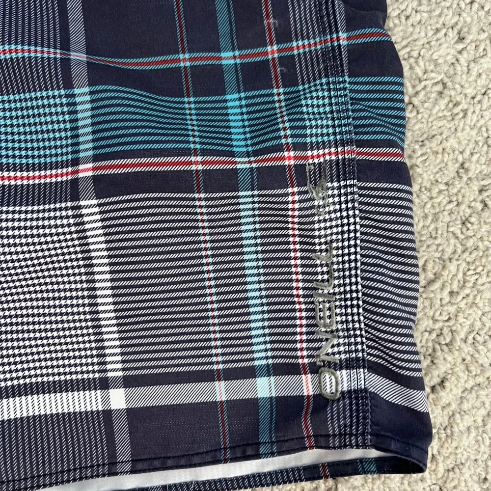 O'Neill Mens Santa Cruz Plaid Board Shorts Size 33 Navy Blue Teal Red 11